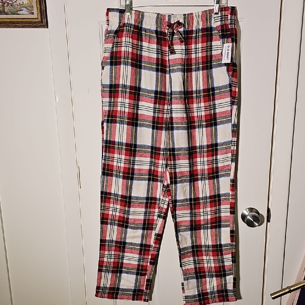Old Navy Unesex Adult  Plaid Pajama Bottoms - Red, White, and Blue. NWT, size Lg